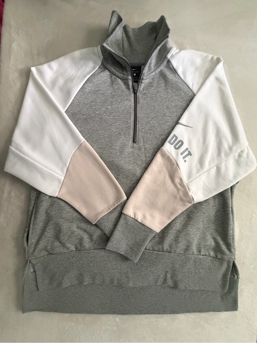 Nike Women’s High Low Half-Zip Cowl Pullover - Gray/White/Blush